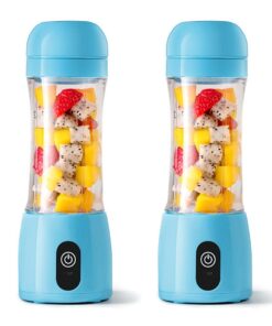 1-SOGA 2X 380ml Portable Mini USB Rechargeable Handheld Fruit Mixer Juicer Blue