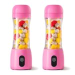 1-SOGA 2X 380ml Portable Mini USB Rechargeable Handheld Fruit Mixer Juicer Pink