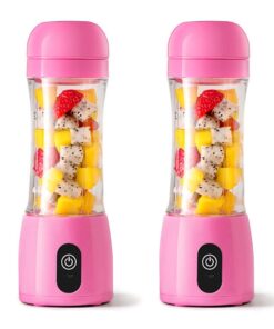 1-SOGA 2X 380ml Portable Mini USB Rechargeable Handheld Fruit Mixer Juicer Pink