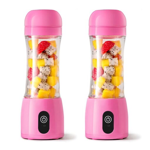 1-SOGA 2X 380ml Portable Mini USB Rechargeable Handheld Fruit Mixer Juicer Pink