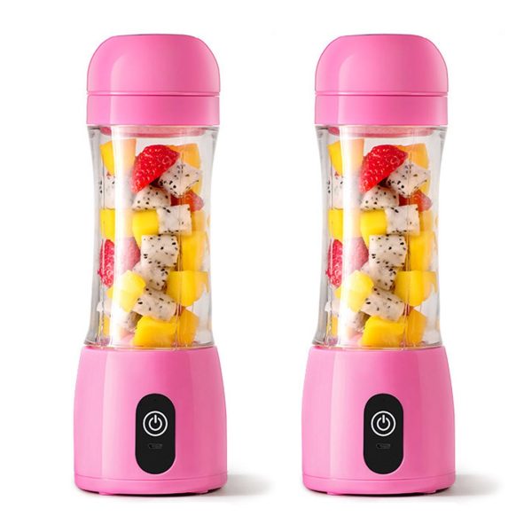 1-SOGA 2X 380ml Portable Mini USB Rechargeable Handheld Fruit Mixer Juicer Pink