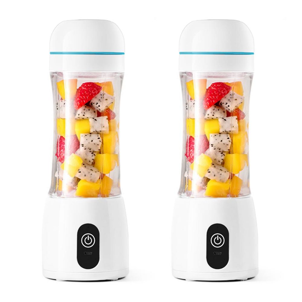 1-SOGA 2X 380ml Portable Mini USB Rechargeable Handheld Fruit Mixer Juicer White