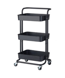 1-SOGA 3 Tier Steel Black Movable Kitchen Cart Multi-Functional Shelves Portable Storage Organizer with Wheels