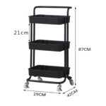 2-SOGA 2X 3 Tier Steel Black Movable Kitchen Cart Multi-Functional Shelves Portable Storage Organizer with Wheels
