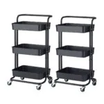 1-SOGA 2X 3 Tier Steel Black Movable Kitchen Cart Multi-Functional Shelves Portable Storage Organizer with Wheels