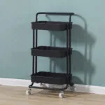 5-SOGA 2X 3 Tier Steel Black Movable Kitchen Cart Multi-Functional Shelves Portable Storage Organizer with Wheels