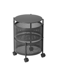 1-SOGA 2 Tier Steel Round Rotating Kitchen Cart Multi-Functional Shelves Portable Storage Organizer with Wheels