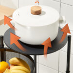 5-SOGA 2 Tier Steel Round Rotating Kitchen Cart Multi-Functional Shelves Portable Storage Organizer with Wheels