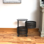 2-SOGA 2X 2 Tier Steel Round Rotating Kitchen Cart Multi-Functional Shelves Portable Storage Organizer with Wheels
