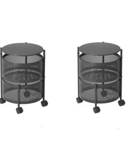 1-SOGA 2X 2 Tier Steel Round Rotating Kitchen Cart Multi-Functional Shelves Portable Storage Organizer with Wheels