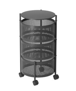 1-SOGA 3 Tier Steel Round Rotating Kitchen Cart Multi-Functional Shelves Portable Storage Organizer with Wheels
