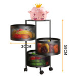 2-SOGA 2X 3 Tier Steel Round Rotating Kitchen Cart Multi-Functional Shelves Portable Storage Organizer with Wheels