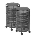 1-SOGA 2X 3 Tier Steel Round Rotating Kitchen Cart Multi-Functional Shelves Portable Storage Organizer with Wheels