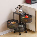 3-SOGA 2X 3 Tier Steel Round Rotating Kitchen Cart Multi-Functional Shelves Portable Storage Organizer with Wheels