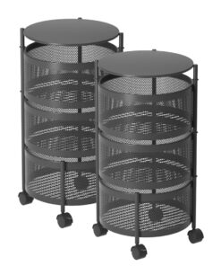 1-SOGA 2X 3 Tier Steel Round Rotating Kitchen Cart Multi-Functional Shelves Portable Storage Organizer with Wheels