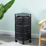4-SOGA 2X 3 Tier Steel Round Rotating Kitchen Cart Multi-Functional Shelves Portable Storage Organizer with Wheels