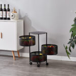 5-SOGA 2X 3 Tier Steel Round Rotating Kitchen Cart Multi-Functional Shelves Portable Storage Organizer with Wheels