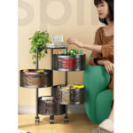 3-SOGA 4 Tier Steel Round Rotating Kitchen Cart Multi-Functional Shelves Portable Storage Organizer with Wheels