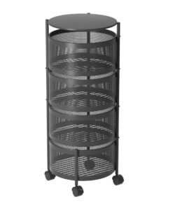 1-SOGA 4 Tier Steel Round Rotating Kitchen Cart Multi-Functional Shelves Portable Storage Organizer with Wheels