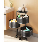4-SOGA 4 Tier Steel Round Rotating Kitchen Cart Multi-Functional Shelves Portable Storage Organizer with Wheels