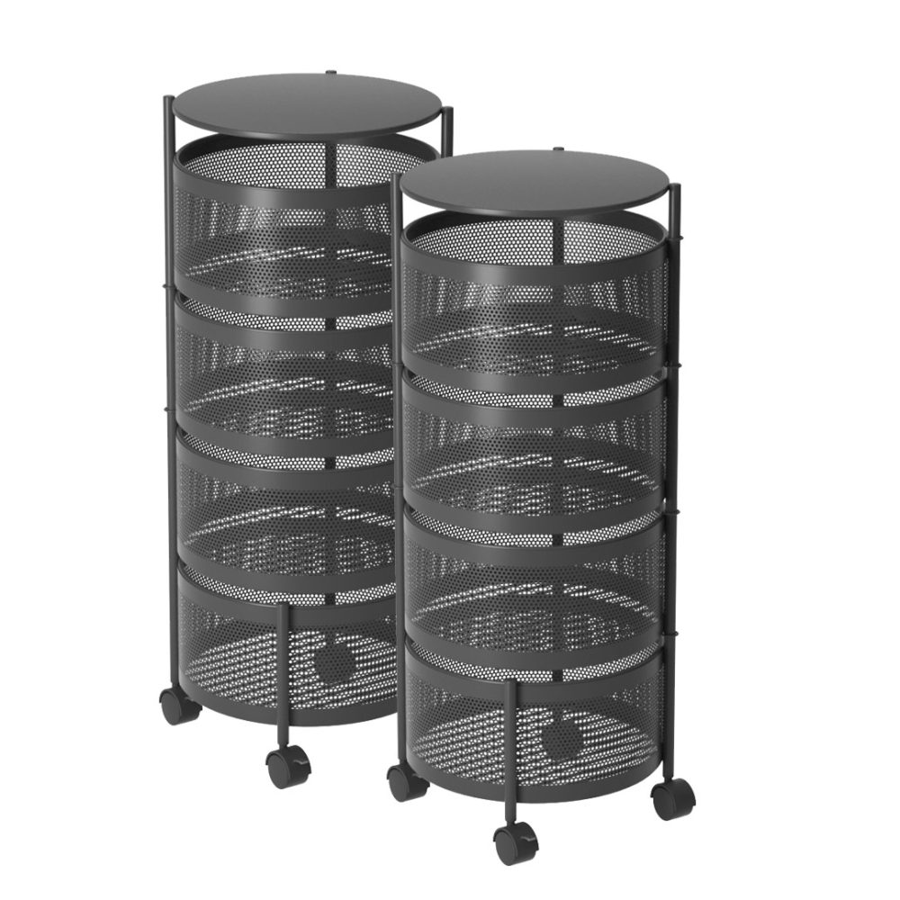 1-SOGA 2X 4 Tier Steel Round Rotating Kitchen Cart Multi-Functional Shelves Portable Storage Organizer with Wheels