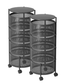 1-SOGA 2X 4 Tier Steel Round Rotating Kitchen Cart Multi-Functional Shelves Portable Storage Organizer with Wheels