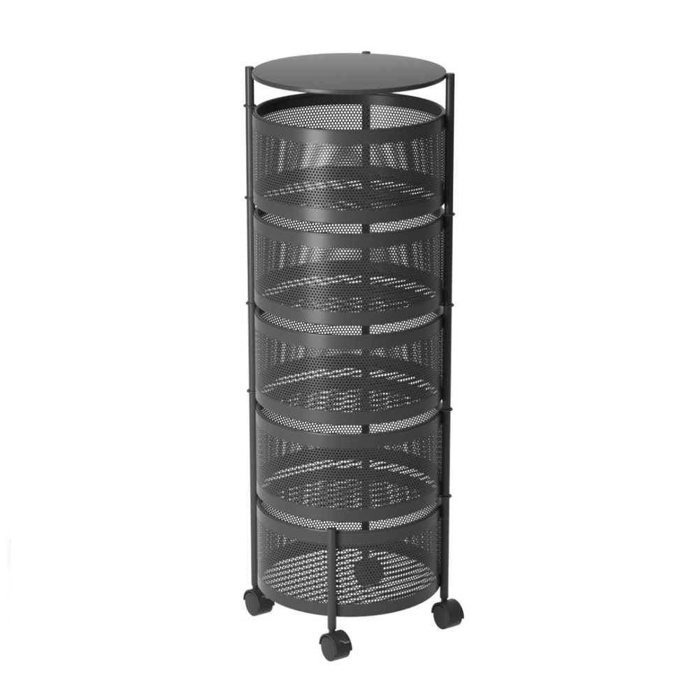 1-SOGA 5 Tier Steel Round Rotating Kitchen Cart Multi-Functional Shelves Portable Storage Organizer with Wheels