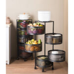 3-SOGA 5 Tier Steel Round Rotating Kitchen Cart Multi-Functional Shelves Portable Storage Organizer with Wheels