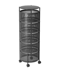 1-SOGA 5 Tier Steel Round Rotating Kitchen Cart Multi-Functional Shelves Portable Storage Organizer with Wheels
