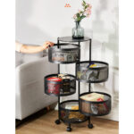 4-SOGA 5 Tier Steel Round Rotating Kitchen Cart Multi-Functional Shelves Portable Storage Organizer with Wheels