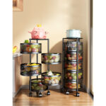 8-SOGA 5 Tier Steel Round Rotating Kitchen Cart Multi-Functional Shelves Portable Storage Organizer with Wheels