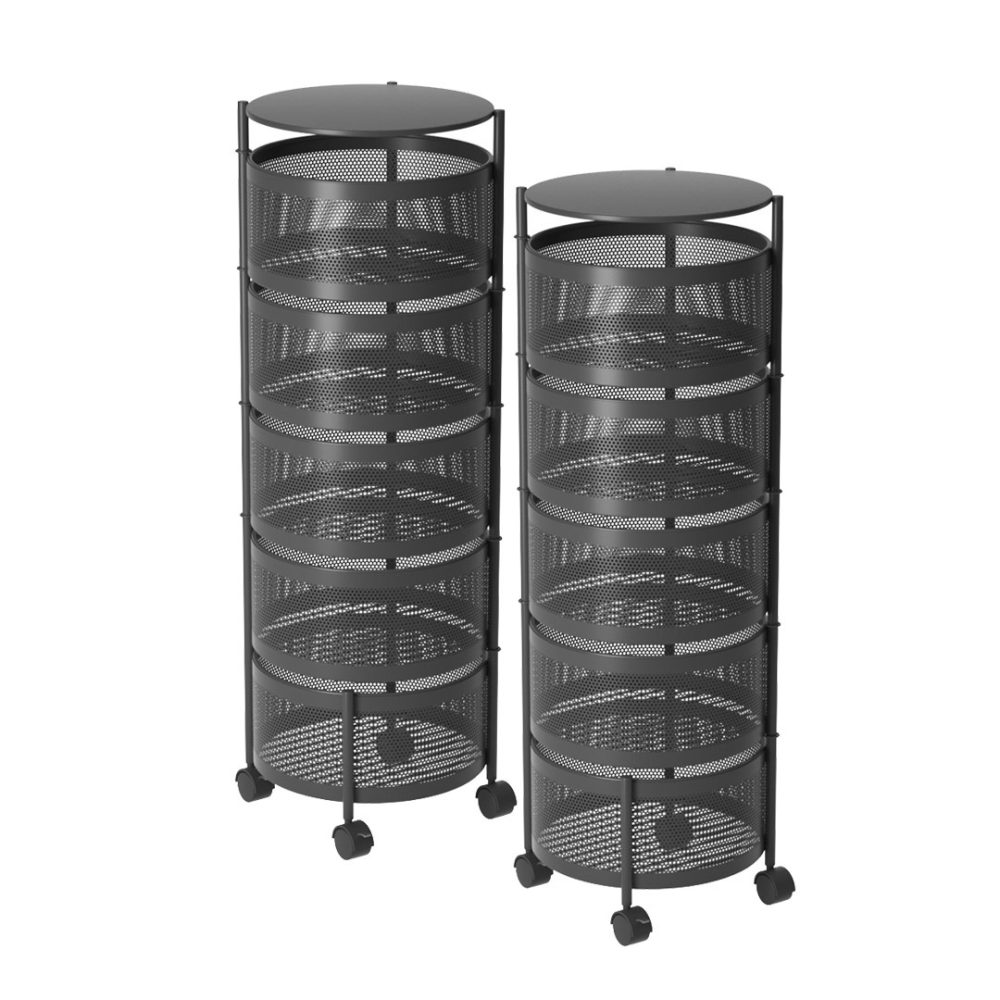 1-SOGA 2X 5 Tier Steel Round Rotating Kitchen Cart Multi-Functional Shelves Portable Storage Organizer with Wheels