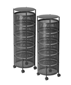 1-SOGA 2X 5 Tier Steel Round Rotating Kitchen Cart Multi-Functional Shelves Portable Storage Organizer with Wheels