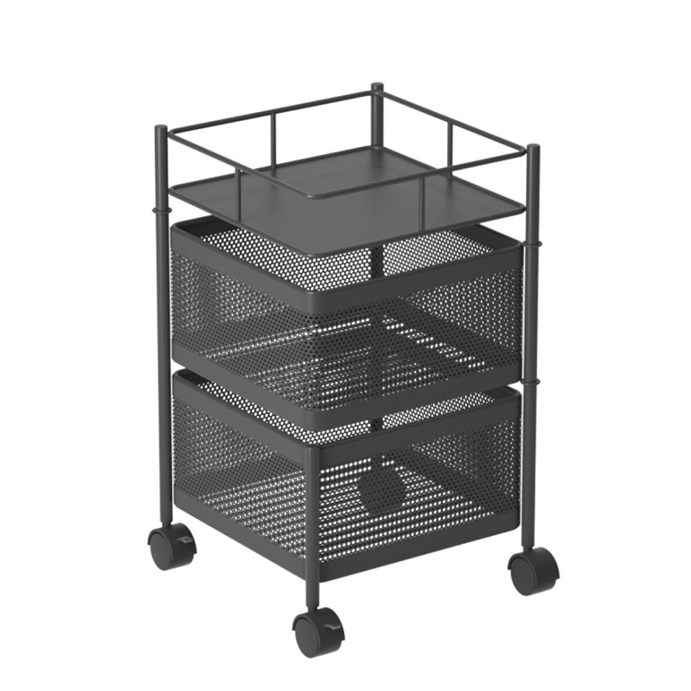 1-SOGA 2 Tier Steel Square Rotating Kitchen Cart Multi-Functional Shelves Portable Storage Organizer with Wheels