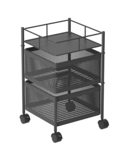 1-SOGA 2 Tier Steel Square Rotating Kitchen Cart Multi-Functional Shelves Portable Storage Organizer with Wheels