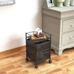 5-SOGA 2 Tier Steel Square Rotating Kitchen Cart Multi-Functional Shelves Portable Storage Organizer with Wheels