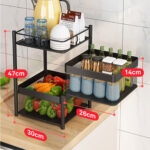 2-SOGA 2X 2 Tier Steel Square Rotating Kitchen Cart Multi-Functional Shelves Portable Storage Organizer with Wheels