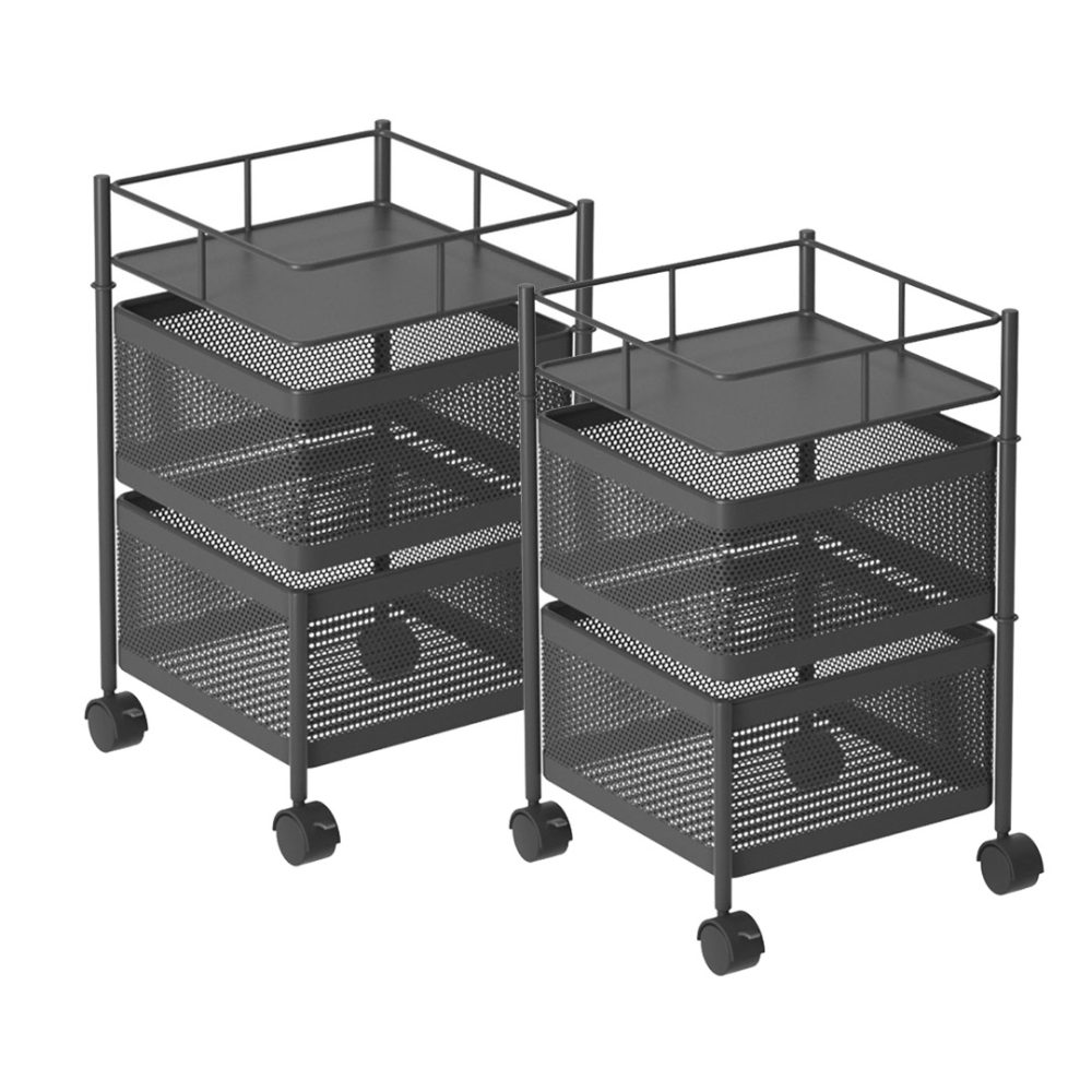 1-SOGA 2X 2 Tier Steel Square Rotating Kitchen Cart Multi-Functional Shelves Portable Storage Organizer with Wheels