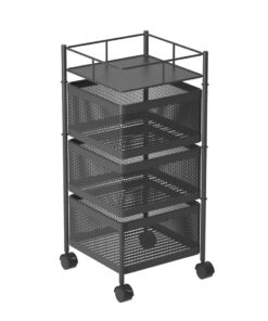 1-SOGA 3 Tier Steel Square Rotating Kitchen Cart Multi-Functional Shelves Portable Storage Organizer with Wheels