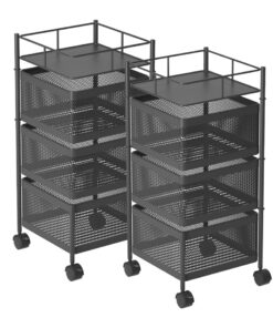 1-SOGA 2X 3 Tier Steel Square Rotating Kitchen Cart Multi-Functional Shelves Portable Storage Organizer with Wheels