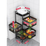 2-SOGA 4 Tier Steel Square Rotating Kitchen Cart Multi-Functional Shelves Portable Storage Organizer with Wheels