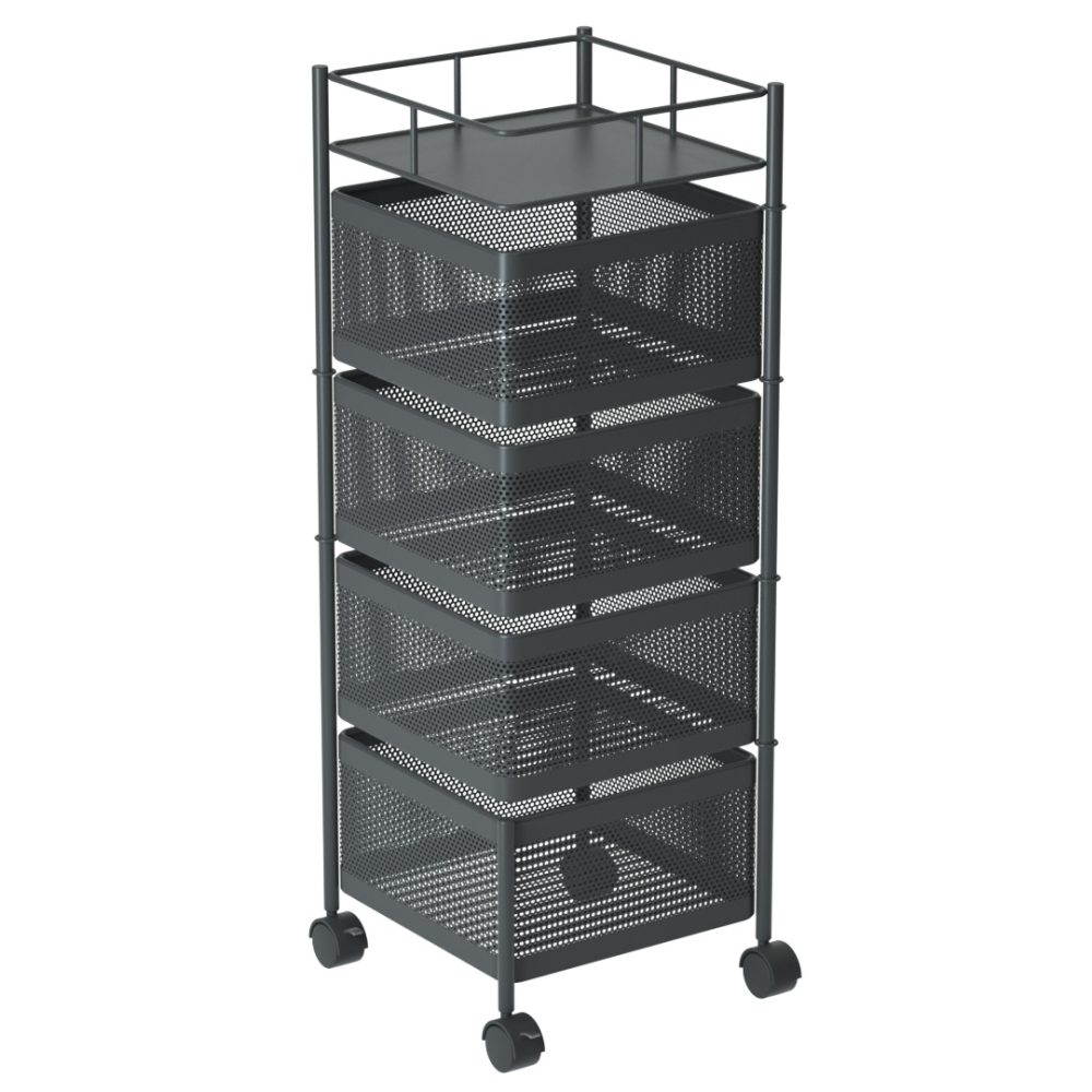1-SOGA 4 Tier Steel Square Rotating Kitchen Cart Multi-Functional Shelves Portable Storage Organizer with Wheels