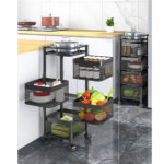 3-SOGA 4 Tier Steel Square Rotating Kitchen Cart Multi-Functional Shelves Portable Storage Organizer with Wheels