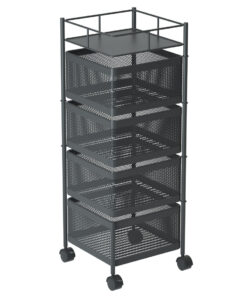1-SOGA 4 Tier Steel Square Rotating Kitchen Cart Multi-Functional Shelves Portable Storage Organizer with Wheels