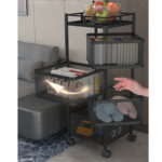 6-SOGA 4 Tier Steel Square Rotating Kitchen Cart Multi-Functional Shelves Portable Storage Organizer with Wheels