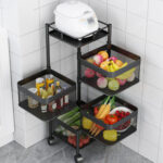 7-SOGA 4 Tier Steel Square Rotating Kitchen Cart Multi-Functional Shelves Portable Storage Organizer with Wheels