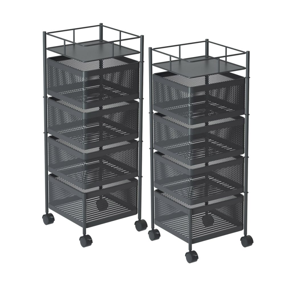 1-SOGA 2X 4 Tier Steel Square Rotating Kitchen Cart Multi-Functional Shelves Portable Storage Organizer with Wheels