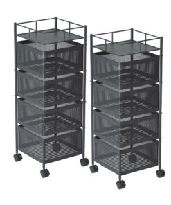 1-SOGA 2X 4 Tier Steel Square Rotating Kitchen Cart Multi-Functional Shelves Portable Storage Organizer with Wheels