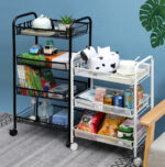 2-SOGA 3 Tier Steel Black Bee Mesh Kitchen Cart Multi-Functional Shelves Portable Storage Organizer with Wheels