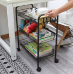 3-SOGA 3 Tier Steel Black Bee Mesh Kitchen Cart Multi-Functional Shelves Portable Storage Organizer with Wheels